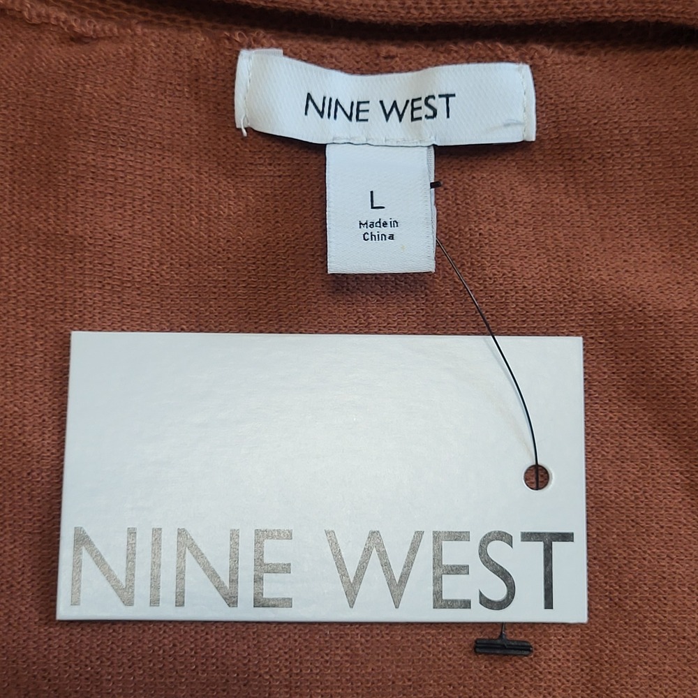 Nine West Womens Longline Open Front Cardigan Rust Brown Knit Sweater Large NEW - Picture 3 of 8